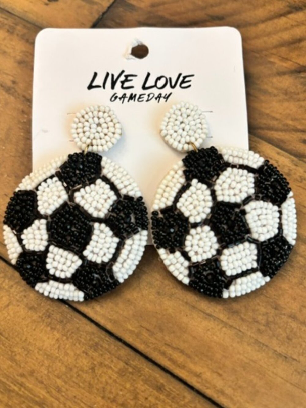 Soccer Ball Beaded Statement Earrings | Black & White Game Day Earrings